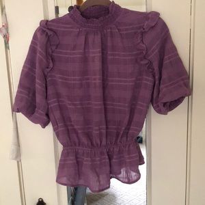 Dusty Purple Sheer Puff Sleeve Blouse